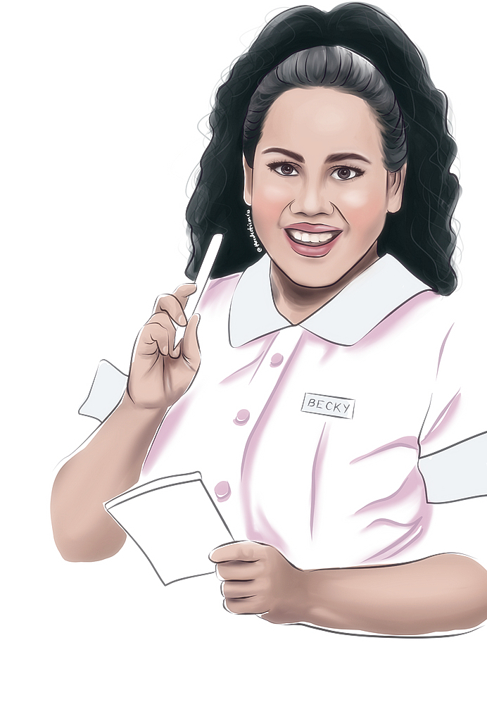 Bituin Escalante as Becky in Atlantis Theatrical's Waitress
